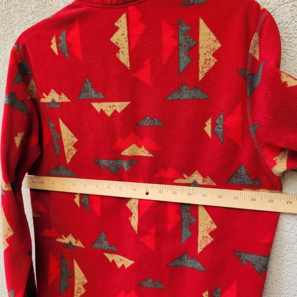 EDDIE BAUER Mens Pullover Medium Red Fleece Quarter Zip Geometric Pocket - Picture 9 of 13